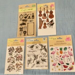 Crafters Square Clear Stamps and Stickers Set. 5 pk bundle 32 pcs total, NWT.